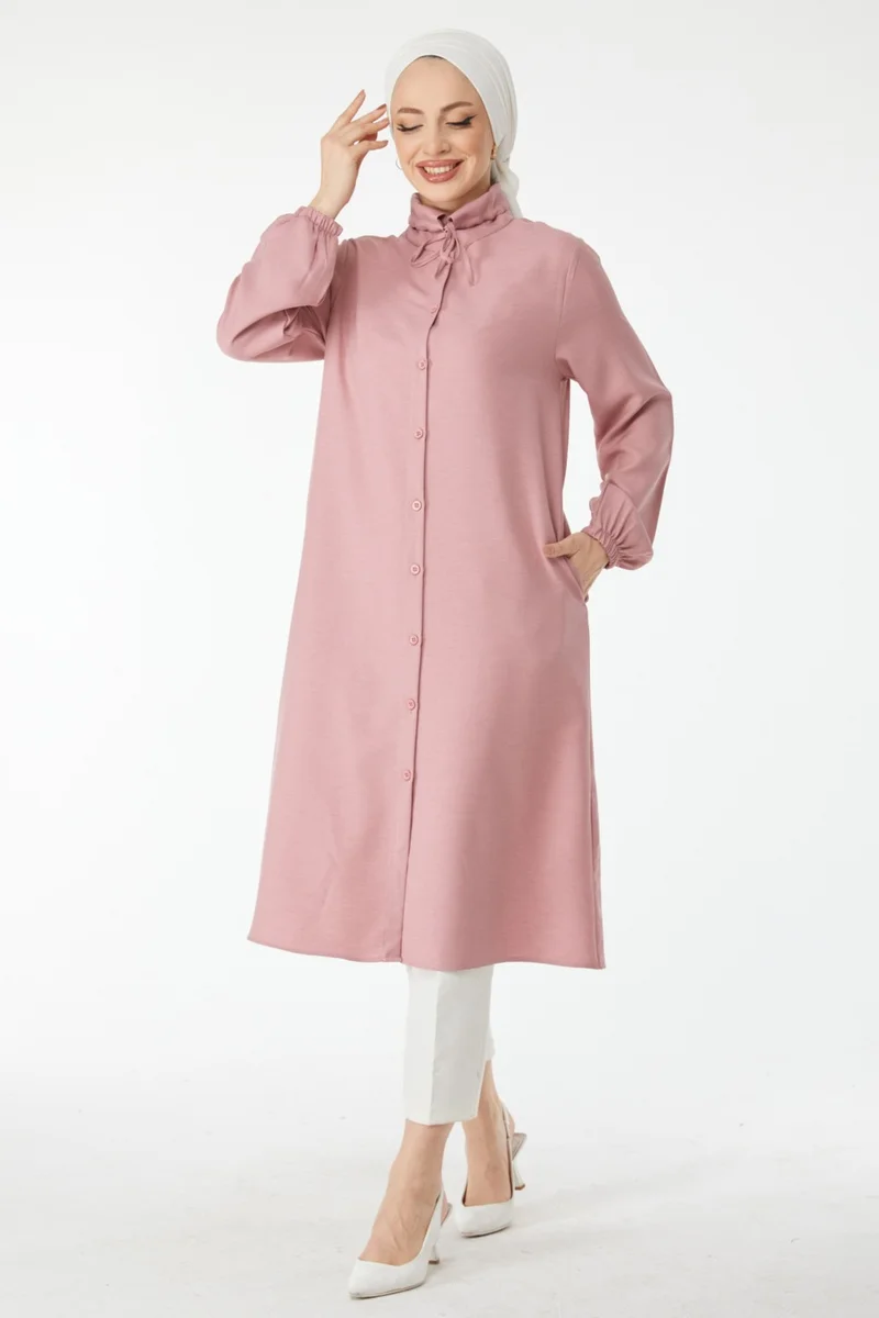 Tofisa 24513-GUL Collar Lace Detail Tunic