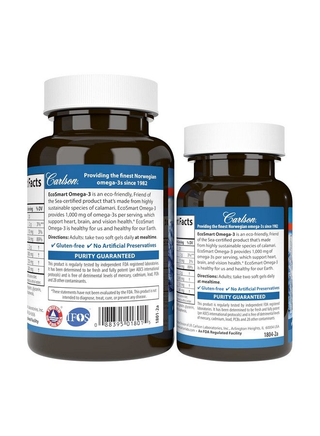Carlson - EcoSmart Omega-3, 1000 mg Omega-3s Sustainable Source, Heart Health, Brain Function & Vision Support, Lemon, 90+30 soft gels - Image 3
