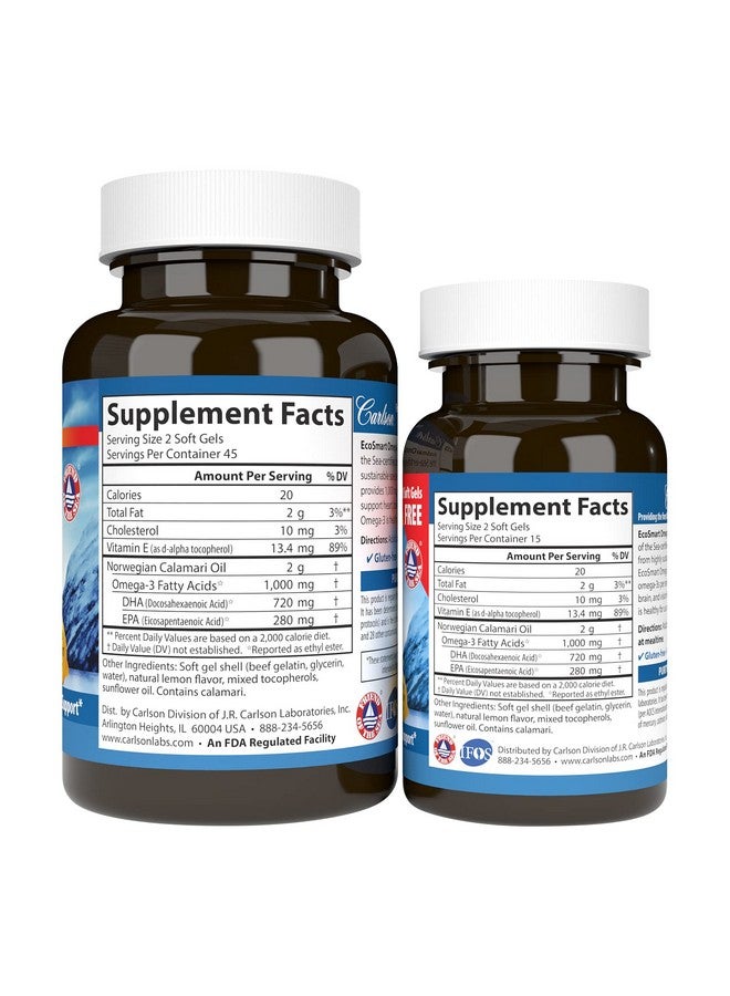 Carlson - EcoSmart Omega-3, 1000 mg Omega-3s Sustainable Source, Heart Health, Brain Function & Vision Support, Lemon, 90+30 soft gels - Image 2