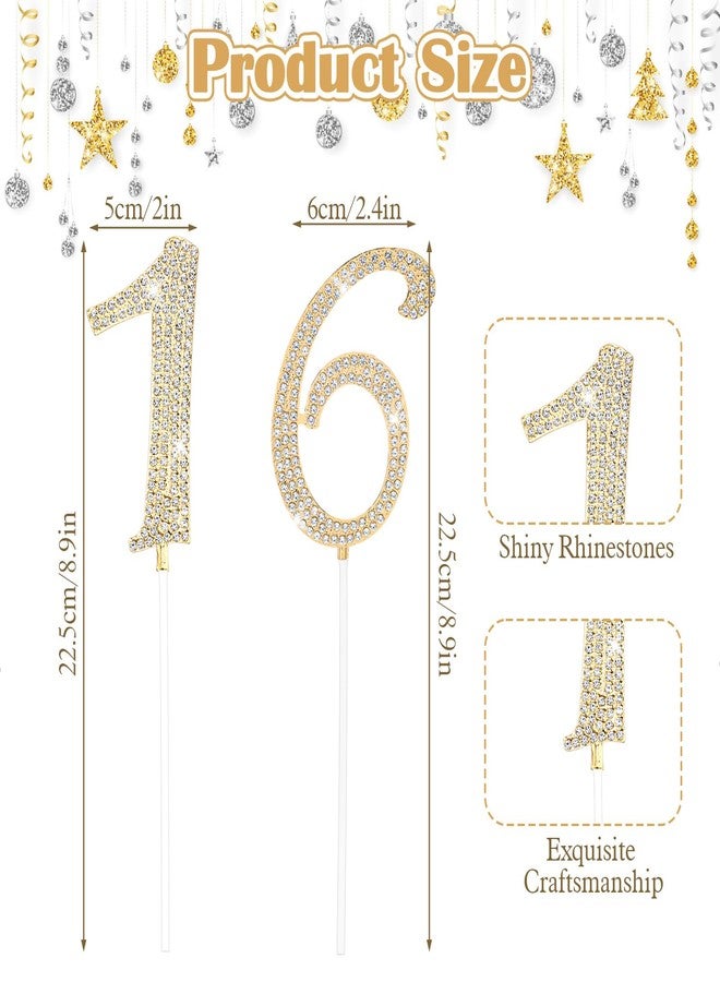 DOPENSPI 16 Cake Topper, Rhinestone 16th Birthday Cake Topper Happy 16 Crystal Rhinestones Cakes Toppers Crystal Rhinestones Birthdays Cakes Decoration for Quinceanera Birthday Anniversary(Gold) - Image 3