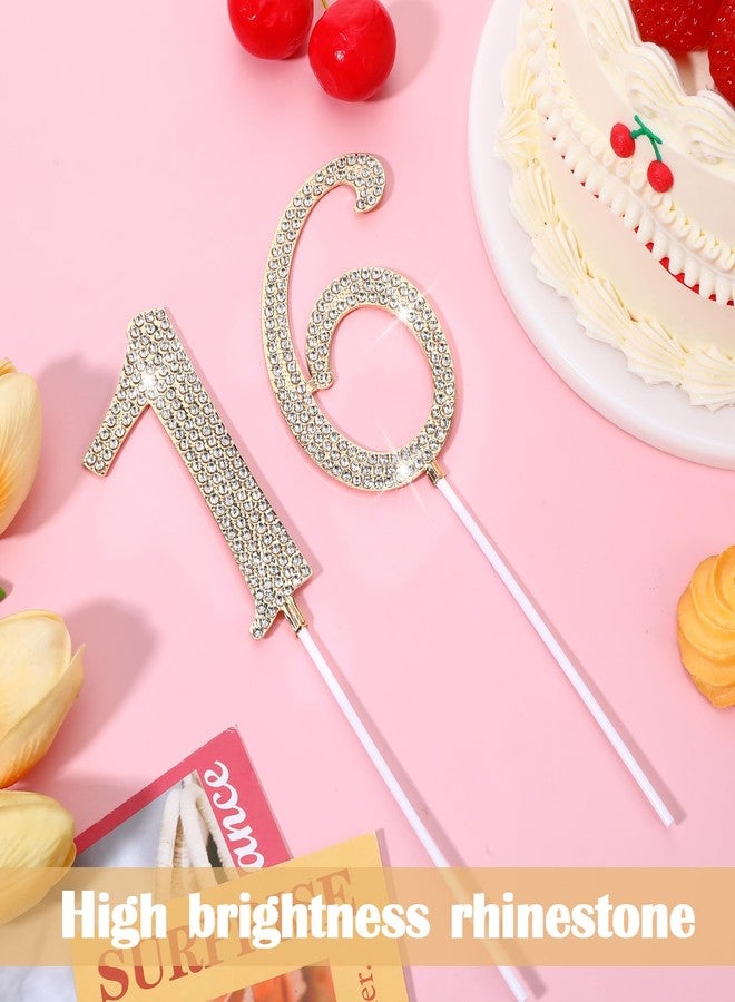 DOPENSPI 16 Cake Topper, Rhinestone 16th Birthday Cake Topper Happy 16 Crystal Rhinestones Cakes Toppers Crystal Rhinestones Birthdays Cakes Decoration for Quinceanera Birthday Anniversary(Gold) - Image 4
