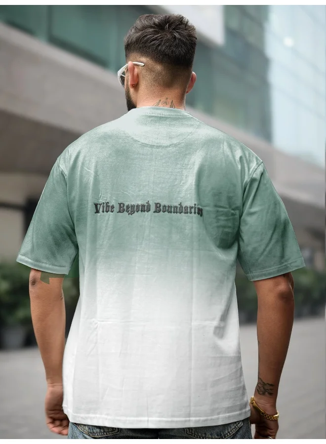 Maniac Maniac Mens Vibe Ombre Round Neck 3/4th Sleeve Half White Cotton T-Shirt