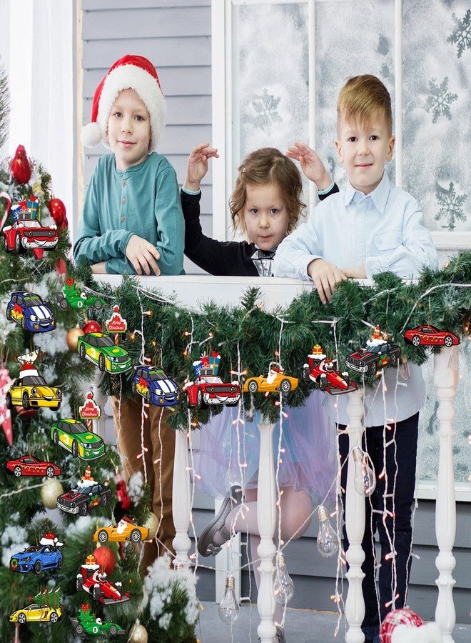 Glenmal 36 Pcs Multi Color Wooden Racing Car Ornaments Christmas Tree Decoration DIY Crafts Farmhouse Hanging Ornament Vintage Xmas for Christmas Holiday Party Supplies - Image 4