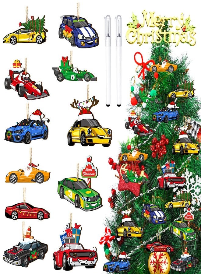 Glenmal 36 Pcs Multi Color Wooden Racing Car Ornaments Christmas Tree Decoration DIY Crafts Farmhouse Hanging Ornament Vintage Xmas for Christmas Holiday Party Supplies - Image 1