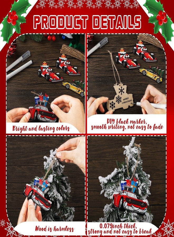 Glenmal 36 Pcs Multi Color Wooden Racing Car Ornaments Christmas Tree Decoration DIY Crafts Farmhouse Hanging Ornament Vintage Xmas for Christmas Holiday Party Supplies - Image 3
