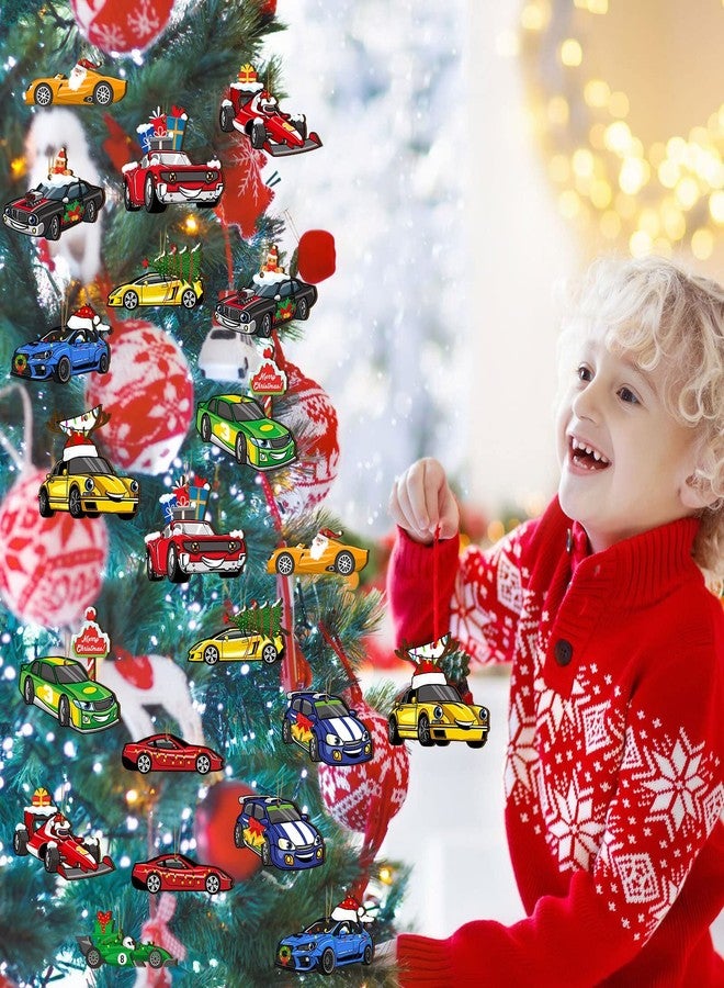 Glenmal 36 Pcs Multi Color Wooden Racing Car Ornaments Christmas Tree Decoration DIY Crafts Farmhouse Hanging Ornament Vintage Xmas for Christmas Holiday Party Supplies - Image 2