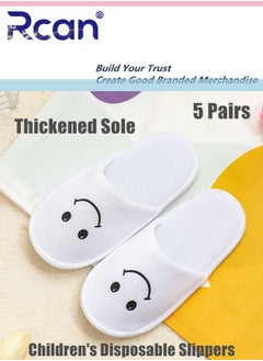 Rcan 5 Pairs Disposable Kids Guests Slippers, Closed Toe Bulk for Shoeless Home Multicolor Cotton Boys Girls Slipper for Indoor Hotel SPA Travel Park  - Image 1