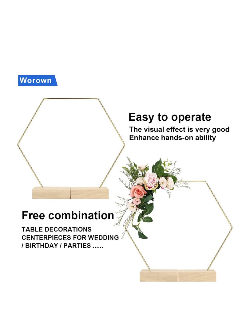 SOLARAE 6 Pack 8 Inch Hexagonal Metal Floral Hoop Centerpiece and 12 Pieces Wooden Stands for Table, Gold Metal Rings for Making Wedding Table Wreath Decor, Wall Hanging Wreaths and Dream Catchers - Image 4