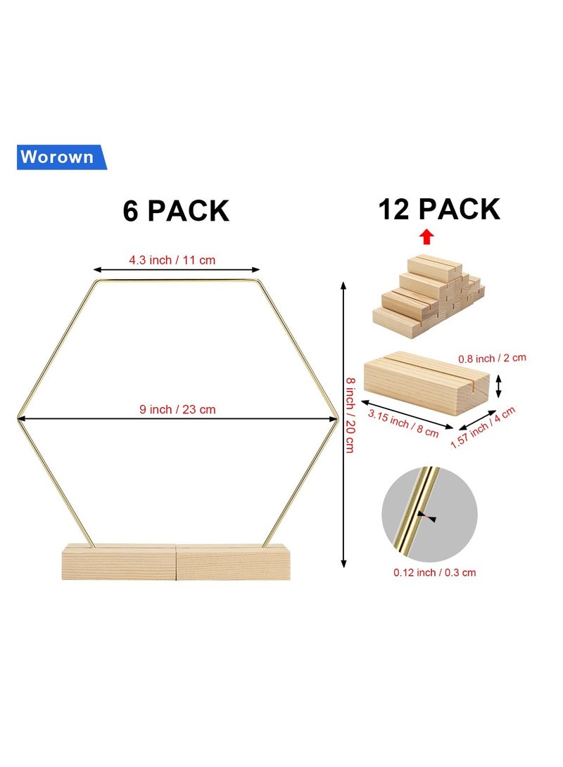SOLARAE 6 Pack 8 Inch Hexagonal Metal Floral Hoop Centerpiece and 12 Pieces Wooden Stands for Table, Gold Metal Rings for Making Wedding Table Wreath Decor, Wall Hanging Wreaths and Dream Catchers - Image 2