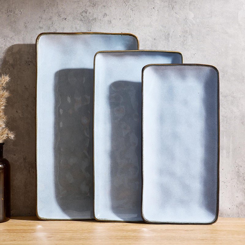 Famiware Serving Platter, Rectangular 15.67/14.1/12.6inch Serving Dishes for Entertaining, Reactive Glaze, Stoneware Serving Trays for Party, Food, Turkey, Snack, Cheese, Ocean Series, Blue - Image 1