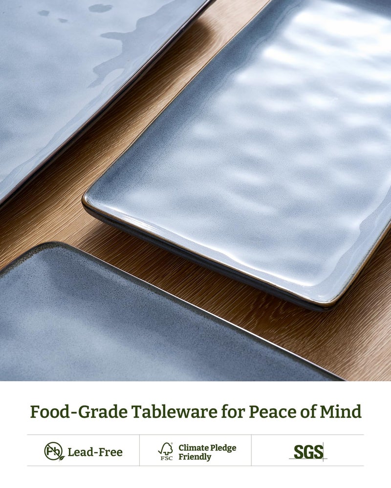 Famiware Serving Platter, Rectangular 15.67/14.1/12.6inch Serving Dishes for Entertaining, Reactive Glaze, Stoneware Serving Trays for Party, Food, Turkey, Snack, Cheese, Ocean Series, Blue - Image 5