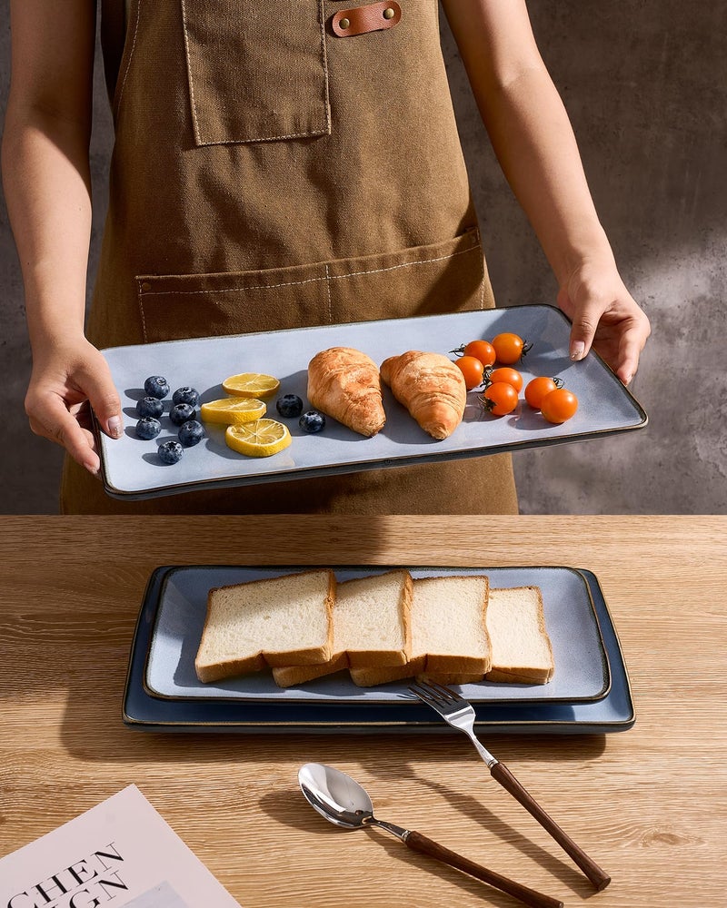 Famiware Serving Platter, Rectangular 15.67/14.1/12.6inch Serving Dishes for Entertaining, Reactive Glaze, Stoneware Serving Trays for Party, Food, Turkey, Snack, Cheese, Ocean Series, Blue - Image 3