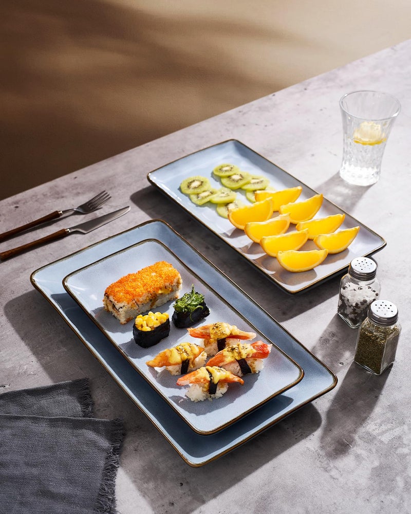 Famiware Serving Platter, Rectangular 15.67/14.1/12.6inch Serving Dishes for Entertaining, Reactive Glaze, Stoneware Serving Trays for Party, Food, Turkey, Snack, Cheese, Ocean Series, Blue - Image 4