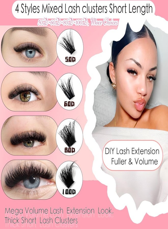 DAODER Thick Short Lash Clusters Kit 640pcs 50D 60D 80D 100D Mixed Volume 3D Eyelash Extension Cluster Fluffy D Curl with Lash Remover Wispy Lashes Cluster with Bond And Seal 9-13mm - Image 3