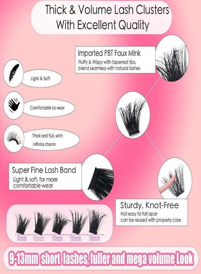 DAODER Thick Short Lash Clusters Kit 640pcs 50D 60D 80D 100D Mixed Volume 3D Eyelash Extension Cluster Fluffy D Curl with Lash Remover Wispy Lashes Cluster with Bond And Seal 9-13mm - Image 4