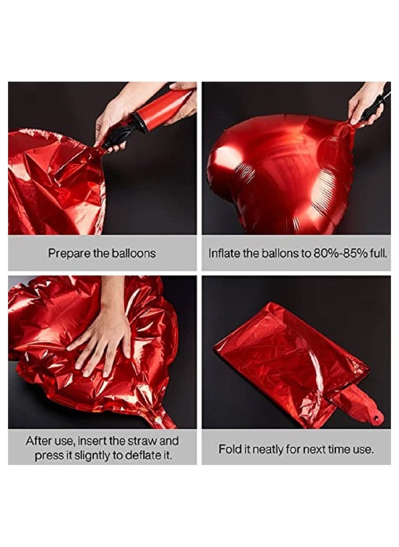 Boxwoods - 12 Pieces Red Heart Shaped Foil Balloons Set For Valentines Day Wedding And Anniversary Decoration - Image 1
