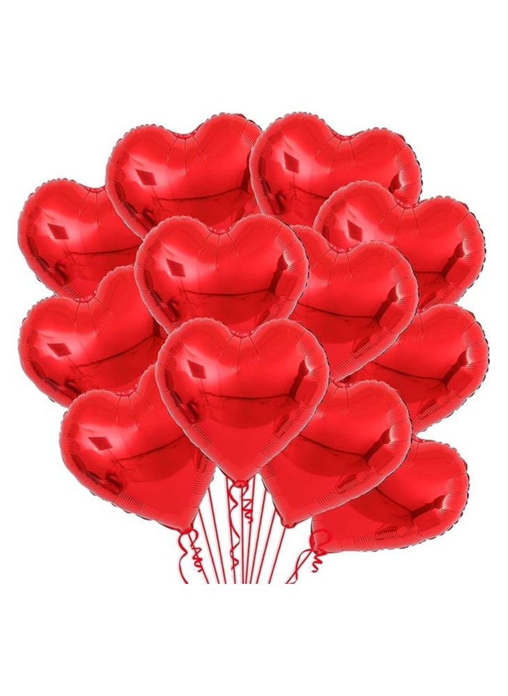 Boxwoods - 12 Pieces Red Heart Shaped Foil Balloons Set For Valentines Day Wedding And Anniversary Decoration - Image 1