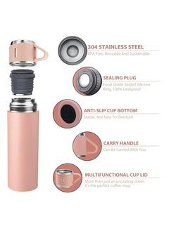 TIGER 500ml Stainless Steel Vacuum Thermos Flask with Silicone Handle – Insulated Water Set with 2 Stainless Steel Cups for Hot & Cold Drinks – Ideal for Outdoor Travel, Camping. Hiking | Gift Box Set (2 PACK) PINK  - Image 2