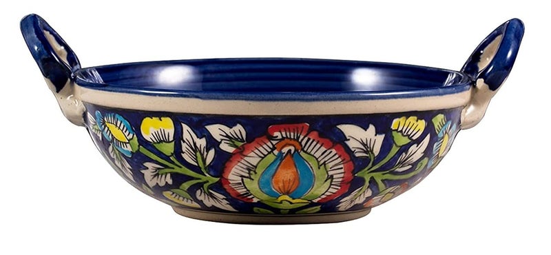 Caffeine Ceramic Handmade Stoneware Blue Jaipuri Serving kadhai Medium(Set of 1 Microwave & Dishwasher Safe) - Image 1