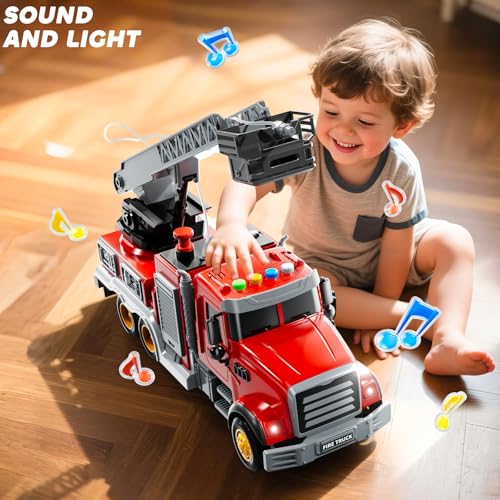 JUKUDAHU Fire Trucks for Toddlers 35 Years Old Firetruck Playset with Rotating Ladder Sound and Light Trucks for Kids Ages 48 Car Toys Playset Birthday Firefighter Gifts for Girls 34 57 - Image 5