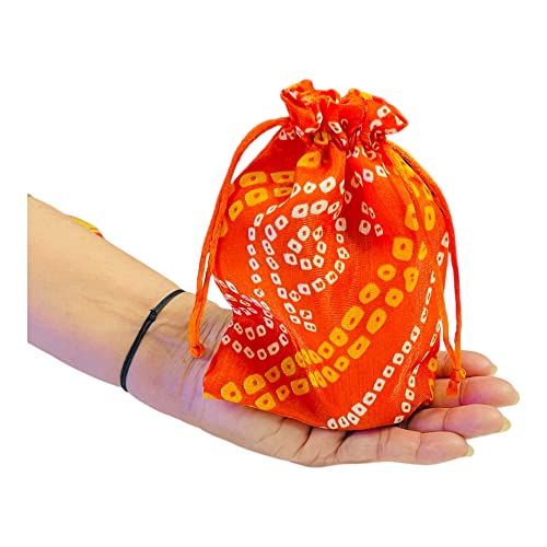 KRIWIN Pack of 30pcs Bandhej Print Silk Potli Bags, 12 x 18 cm, Multicolour Gift Pouches for Cash and Jewellery - Image 2