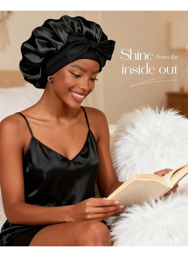 Satin Bonnet Silk Bonnet for Sleeping Double Layer Satin Lined Hair Bonnet with Tie Band Bonnets for Women - Image 1