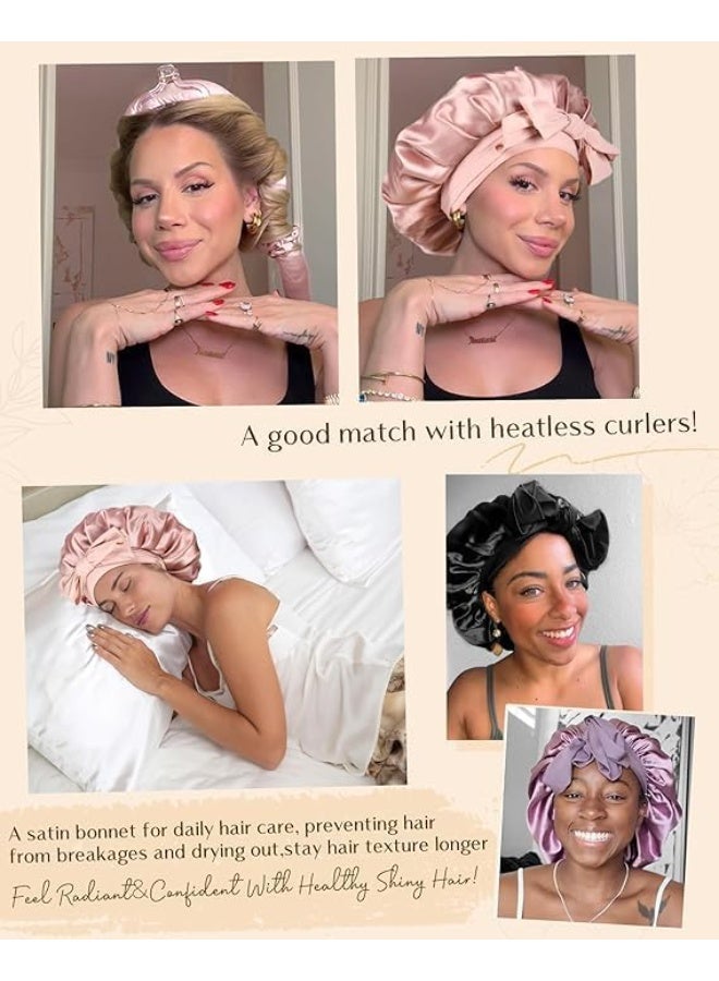 Satin Bonnet Silk Bonnet for Sleeping Double Layer Satin Lined Hair Bonnet with Tie Band Bonnets for Women - Image 5