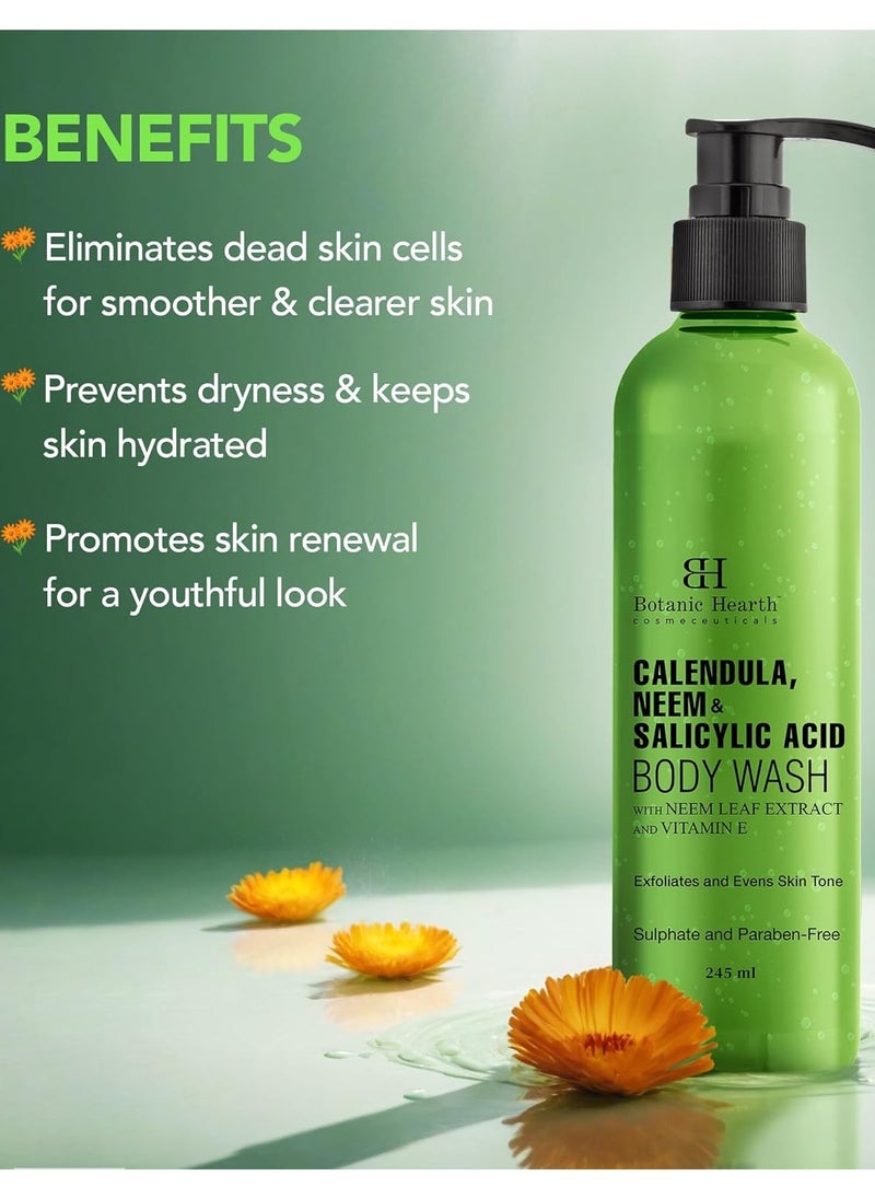 Botanic Hearth Botanic Hearth Calendula, Neem & Salicylic Acid Body Wash | Prevents Acne & Back Acne, Removes Dead Skin, Exfoliating Body Wash Shower Gel for Women & Men | Sulfate & Paraben Free | 245ml  - Image 3