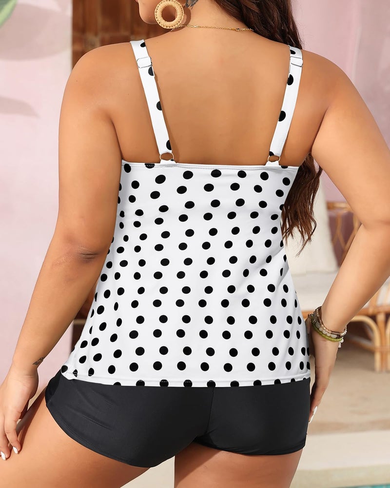 Yonique Women's Plus Size Tankini Swimsuits with Shorts Two Piece Bathing Suits Ruffle Swimsuits Tummy Control Swimwear White Polka Dots 16W - Image 3