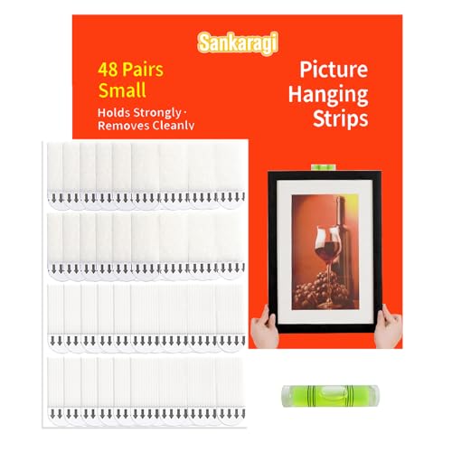 sankaragi 48 Pairs(96strips) Small Picture Hanging Strips Heavy Duty, Removable Hook and Loop Strips,Picture Hanging kit Damage Free, Picture Hangers Adhesive Strips Perfect for Wall Art Hanging - Image 1