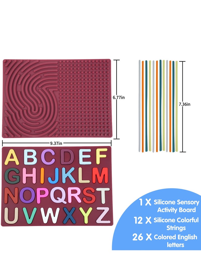 Children's Educational Silicone Sensory Activity Board, Letter Puzzle Toy, Red