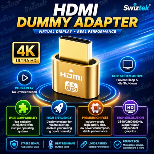 Swiztek HDMI 4K Dummy Plug, High Resolution Headless Virtual Monitor Display Adapter, Supports up to 3840x2160@60Hz (Pack of 1 HDMI Dummy Plug) - Image 5