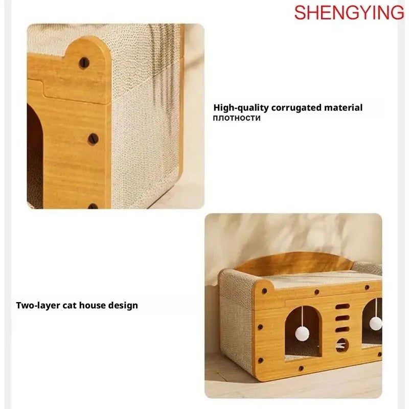 Cat Villa with Scratching Board, Wooden Climbing House - Image 4
