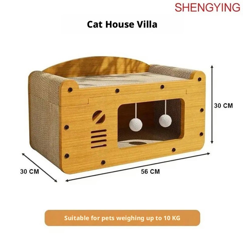Cat Villa with Scratching Board, Wooden Climbing House - Image 2