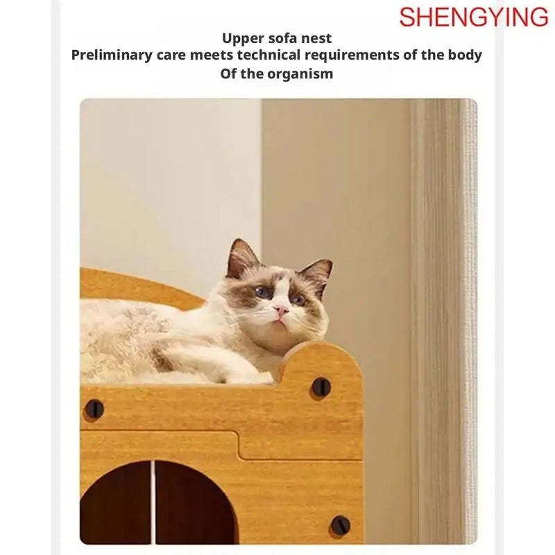 Cat Villa with Scratching Board, Wooden Climbing House - Image 3