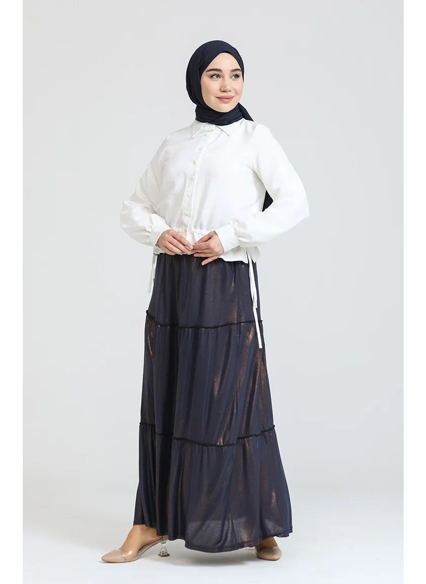 Sefa Merve Glitter Layered Skirt 8544-01 Sand Brown