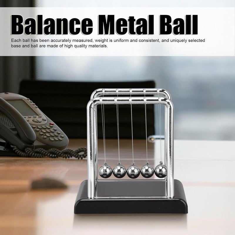 klarako Newtons Cradle Pendulum, Classic Newton Balance Ball Educational Physics Science Swinging Ball Metal Perpetual Motion Desk Toy Desktop Ornament Decoration for Home Office Decor(Black Bottom) - Image 3
