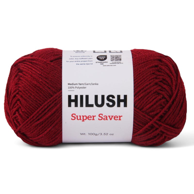HILUSH SUPERSAVER, Poly Yarn Supersoft Hand Knitting Wool Ball, (1 Ball/100 Gram Each) Ball Suitable for Craft, Crochet, Amigurumi, Embroidery, Toys, Garments, Flowers and Hobby Projects , 2 Fine , Shade no - NNHW (Cranberry Red) - Image 1