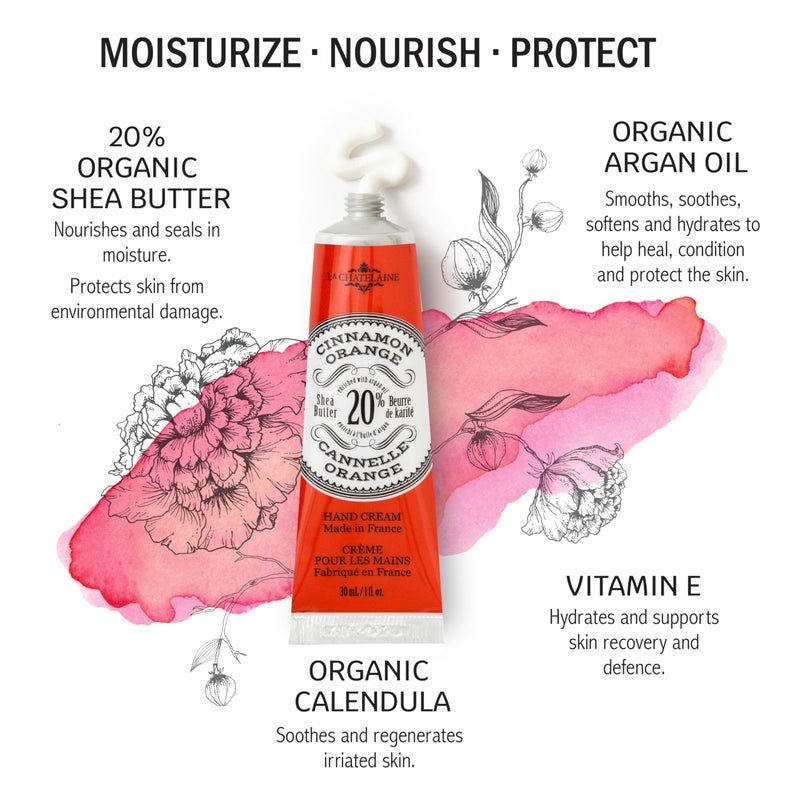 La Chatelaine 20% Shea Butter Hand Cream, Organic Argan Oil, Vitamin E, Moisturizing, Nourishing, Natural, Extra-Rich Lotion, Made in France, 1 oz / 30ml (Cinnamon Orange) - Image 2