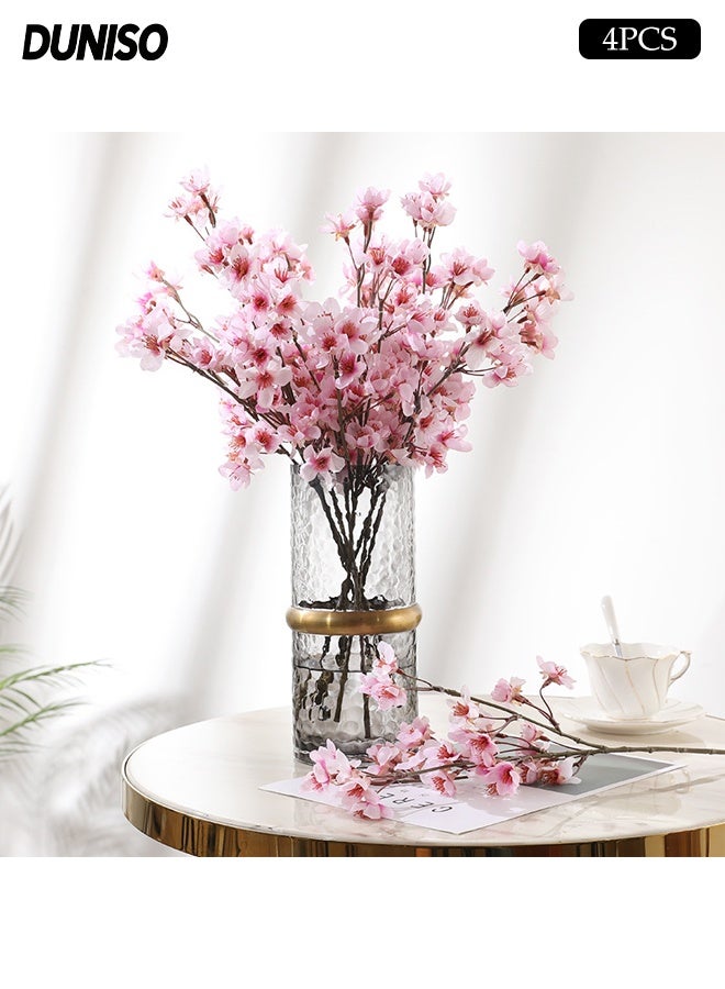 DUNISO 4 قطع من زهور الكرز الاصطناعية، زهور الخوخ الحريرية، زهور بلاستيكية ذات سيقان طويلة لتزيين المنزل والفندق والمكتب وحفلات الزفاف والحدائق، نباتات مزيفة، تزيين الخريف، تزيين الغرف، المكاتب، الحدائق، أشياء لتزيين الغرف (وردي) - Image 1