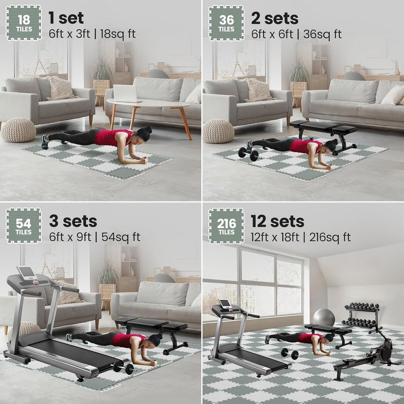 BeMaxx Gym Mats Set - 18 pcs EVA Interlocking Foam Floor Tiles (12.6"x12.6"x0.4") 18sqft Protective Gym Flooring Sports Home Workout Exercise Mats Puzzle Garage Fitness Play-Room Pool Treadmill Bike - Image 3