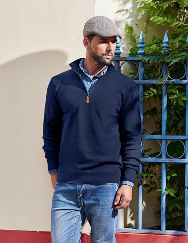 COOFANDY Mens Quarter Zip Pullover Collar Half Zip Slim Fit Golf Sweater Christmas Turtle Neck Winter Sweaters Navy Blue - Image 3