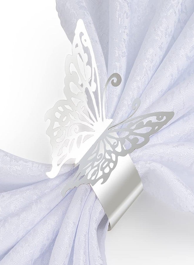 NPKRRSK 150PCS Butterfly Napkin Rings for Luxury Banquet Style, Reusable Paper Napkin Holders for Wedding Banquet Dinner Table Decor, and Catering Party Services (Silver) - Image 1