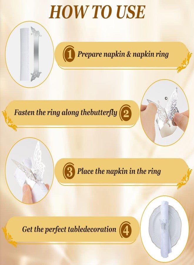 NPKRRSK 150PCS Butterfly Napkin Rings for Luxury Banquet Style, Reusable Paper Napkin Holders for Wedding Banquet Dinner Table Decor, and Catering Party Services (Silver) - Image 3
