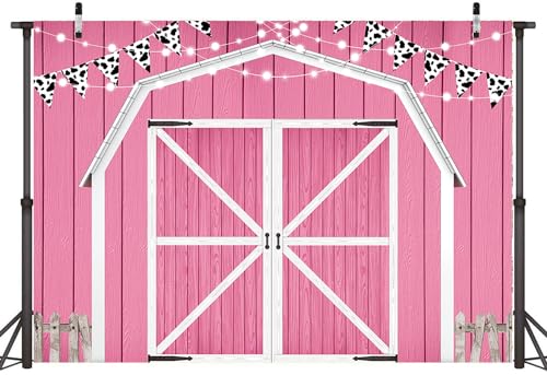 LTDKAEN Pink Barn Door Backdrop Wooden Barn Door Farmhouse Photography Rustic Farm Backdrop Country Scene Farm Party Decoration Photo Props for Party(7×5FT) - Image 1