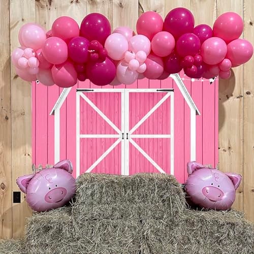 LTDKAEN Pink Barn Door Backdrop Wooden Barn Door Farmhouse Photography Rustic Farm Backdrop Country Scene Farm Party Decoration Photo Props for Party(7×5FT) - Image 4