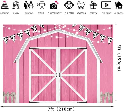 LTDKAEN Pink Barn Door Backdrop Wooden Barn Door Farmhouse Photography Rustic Farm Backdrop Country Scene Farm Party Decoration Photo Props for Party(7×5FT) - Image 5