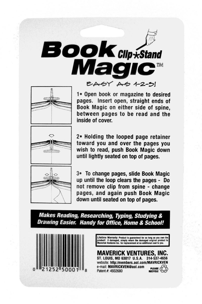 Book Magic Book Clip and Stand (Chrome), Portable, Metal Clip Holds Books Upright, for Reading, for Book Lovers, Made in USA