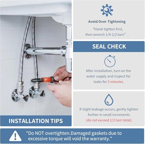 Homevacious 40-Inch Long Bathroom Kitchen Faucet Connector Braided Supply Hose 3/8-Inch Female Compression Stainless Steel Sink Faucet Connection Thread x M10 Male Connector x 2 Pcs (1 Pair) - Image 4