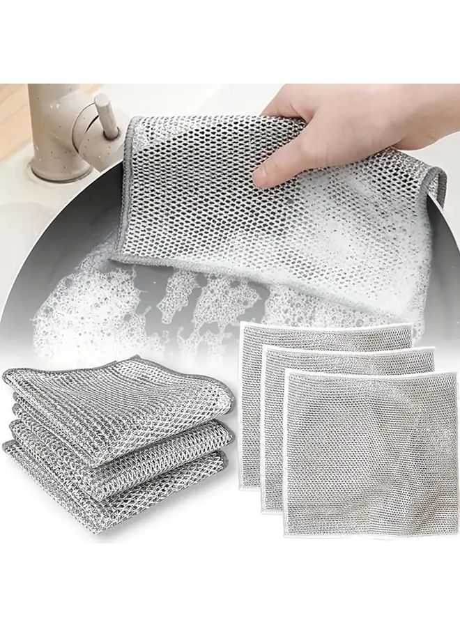 10pc Stainless Steel Scrubber Pads Non Stick Mesh Cloths For Cleaning Dishes Pots Stoves - Image 1
